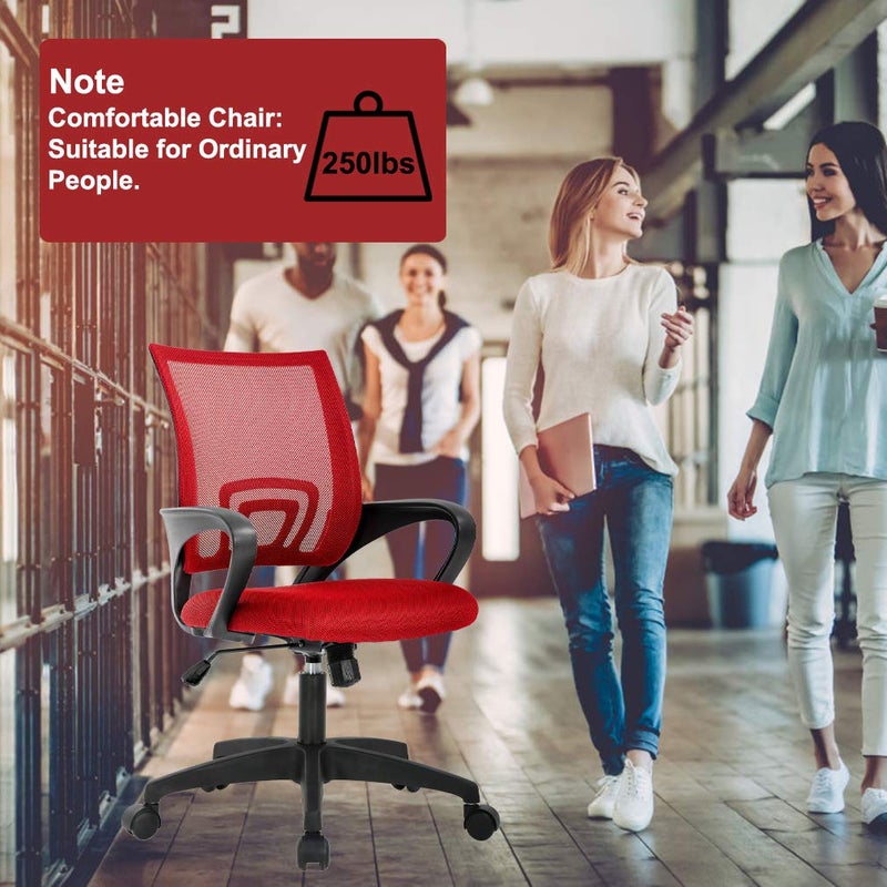 BestOffice | Ergonomic Office Chair | Mid-Back Swivel Desk Chair | Breathable Backrest & Lumbar Support | Adjustable Height | Sponge Seat | Rolling Wheels | Red | for Adults & Women - Image 3